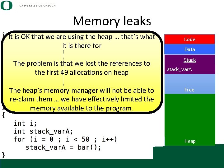Memory leaks It is OK that we are using the heap … that’s what