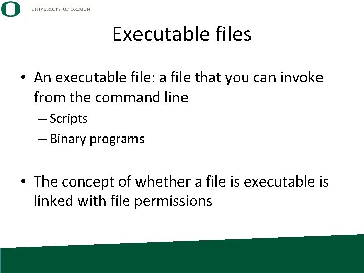 Executable files • An executable file: a file that you can invoke from the