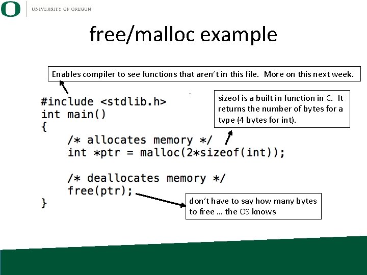 free/malloc example Enables compiler to see functions that aren’t in this file. More on