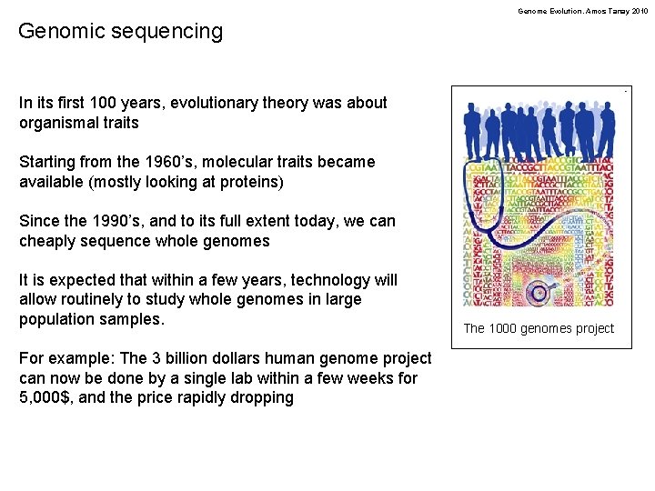 Genome Evolution. Amos Tanay 2010 Genomic sequencing In its first 100 years, evolutionary theory