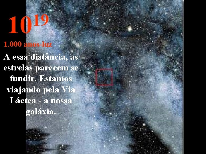 19 10 1. 000 anos-luz A essa distância, as estrelas parecem se fundir. Estamos