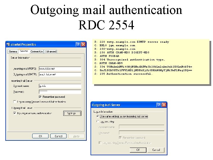 Outgoing mail authentication RDC 2554 S: C: S: 220 smtp. example. com ESMTP server
