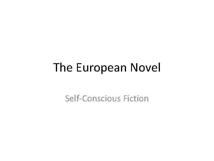The European Novel Self Conscious Fiction 