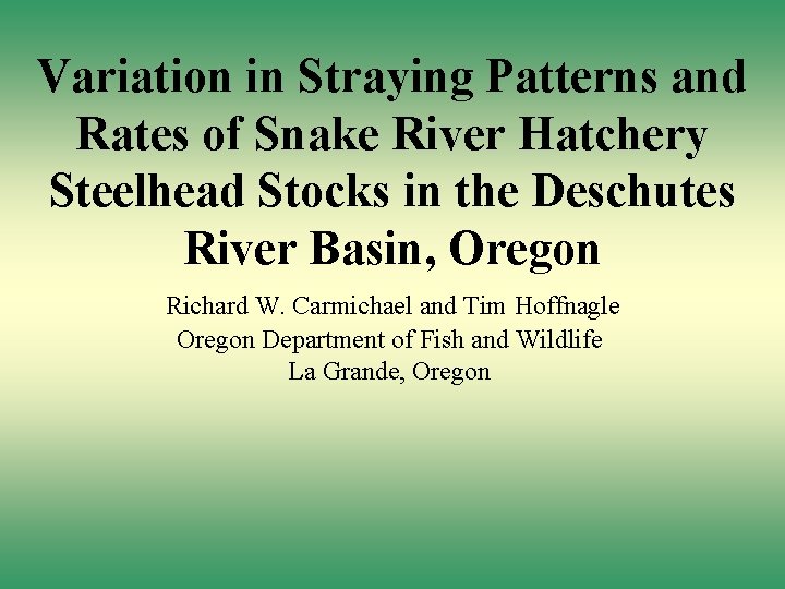 Variation in Straying Patterns and Rates of Snake River Hatchery Steelhead Stocks in the