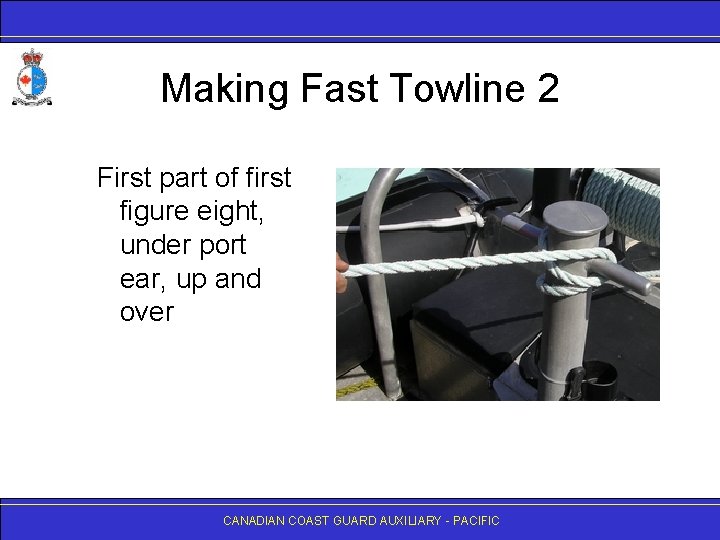 Making Fast Towline 2 First part of first figure eight, under port ear, up