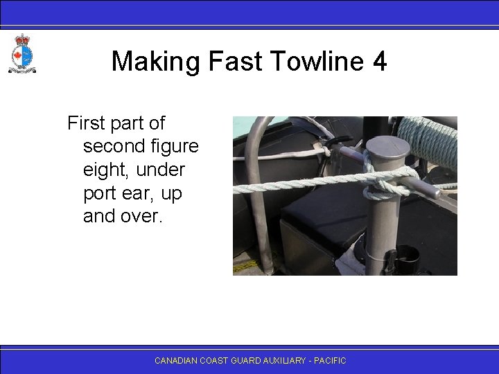 Making Fast Towline 4 First part of second figure eight, under port ear, up