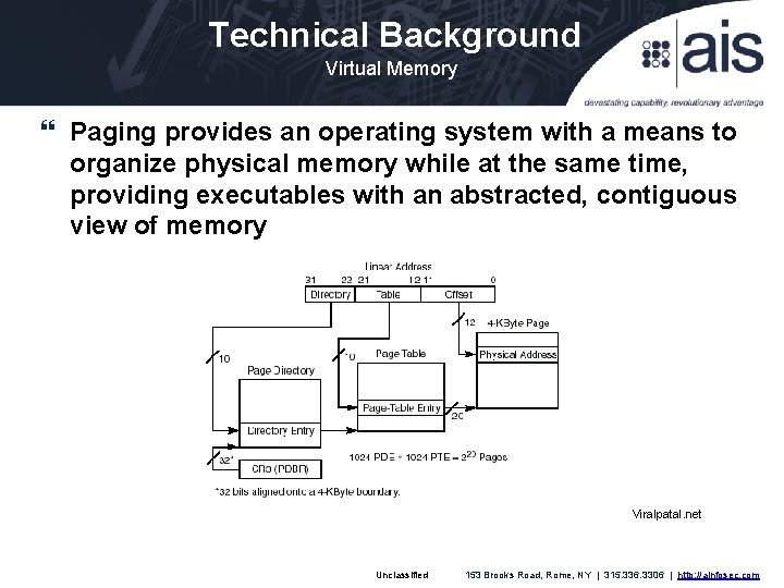 Technical Background Virtual Memory Paging provides an operating system with a means to organize