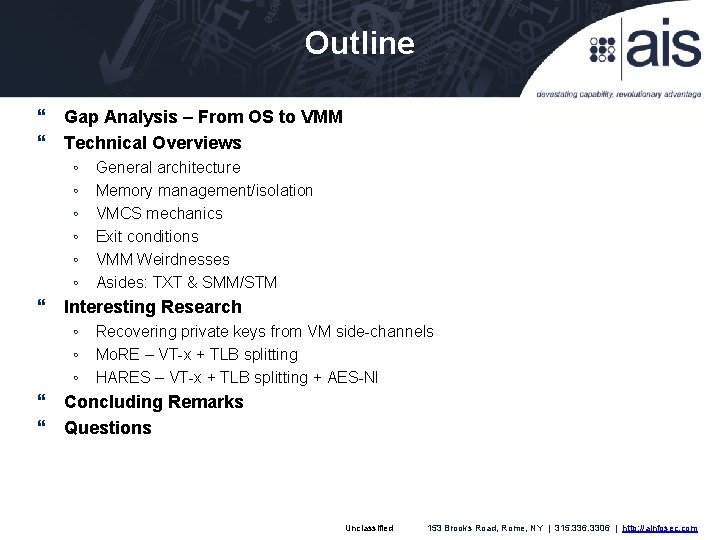 Outline Gap Analysis – From OS to VMM Technical Overviews ◦ ◦ ◦ General