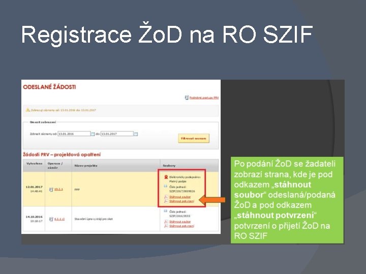 Registrace Žo. D na RO SZIF 