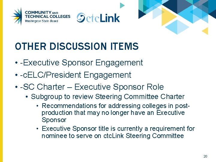 OTHER DISCUSSION ITEMS • -Executive Sponsor Engagement • -c. ELC/President Engagement • -SC Charter