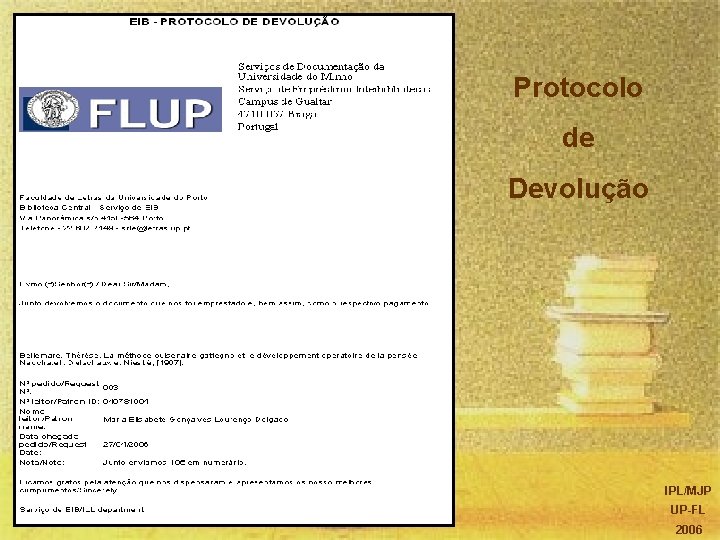 Protocolo de Devolução IPL/MJP UP-FL 2006 