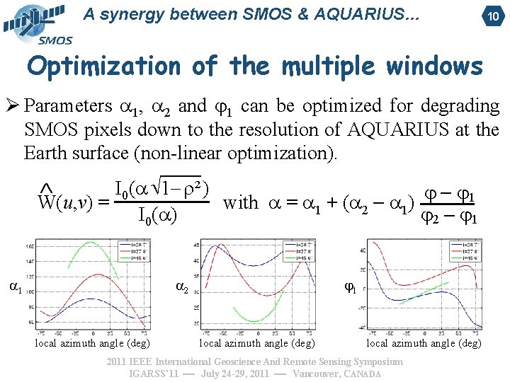 A synergy between SMOS & AQUARIUS… 10 Optimization of the multiple windows Ø Parameters