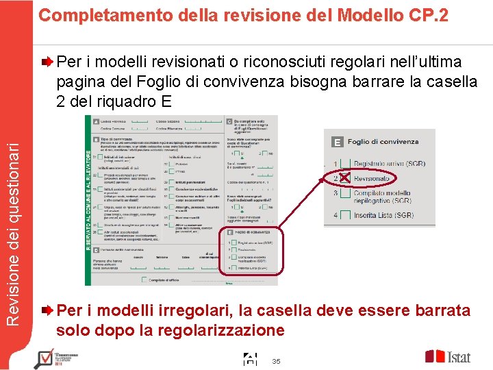 Completamento della revisione del Modello CP. 2 Revisione dei questionari Per i modelli revisionati