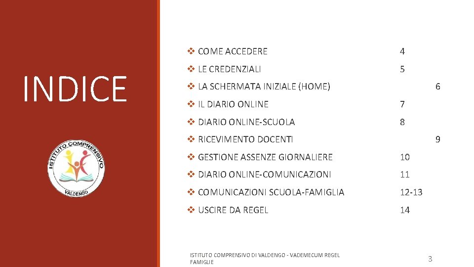 INDICE v COME ACCEDERE 4 v LE CREDENZIALI 5 v LA SCHERMATA INIZIALE (HOME)