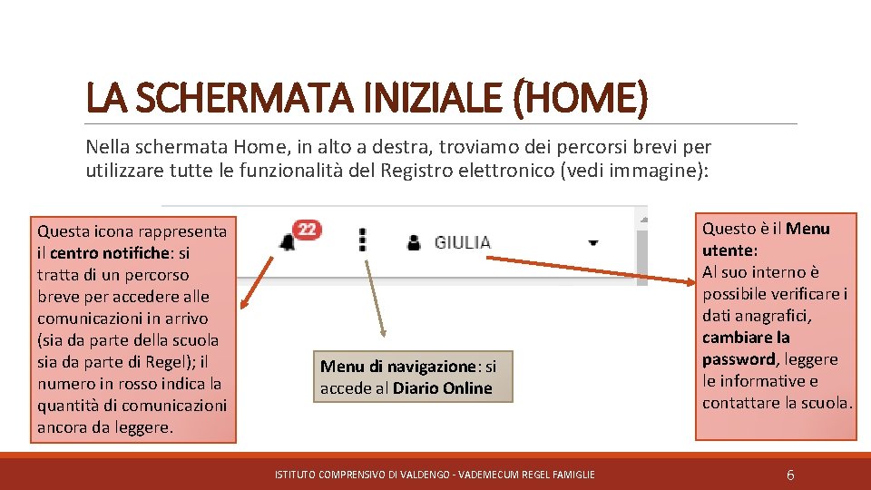 LA SCHERMATA INIZIALE (HOME) Nella schermata Home, in alto a destra, troviamo dei percorsi