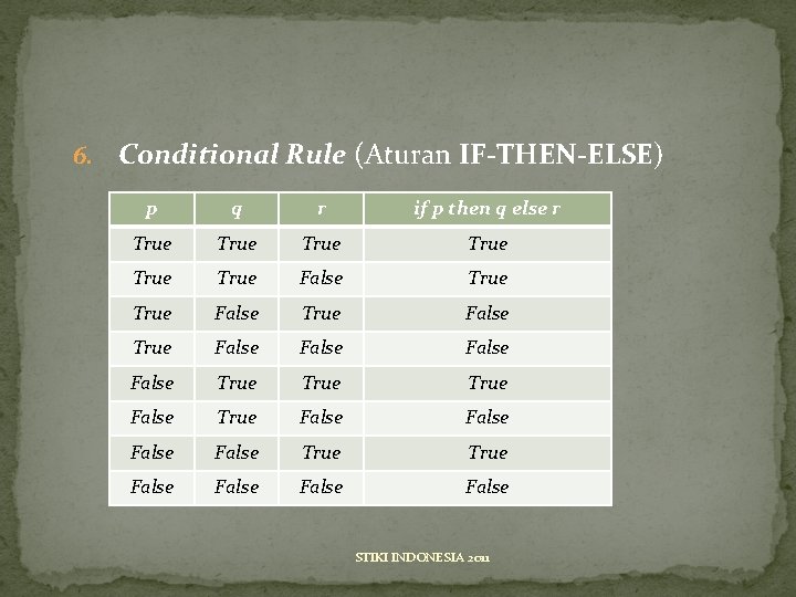 6. Conditional Rule (Aturan IF-THEN-ELSE) p q r if p then q else r