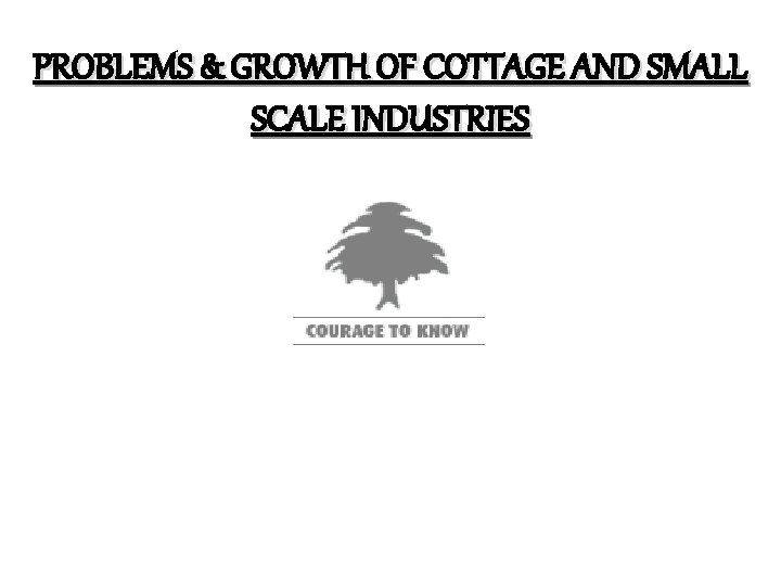 PROBLEMS & GROWTH OF COTTAGE AND SMALL SCALE INDUSTRIES 