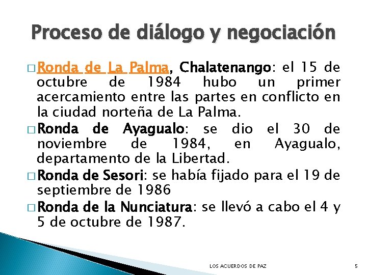 Proceso de diálogo y negociación � Ronda de La Palma, Chalatenango: el 15 de