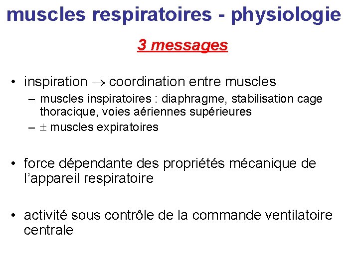 muscles respiratoires - physiologie 3 messages • inspiration coordination entre muscles – muscles inspiratoires