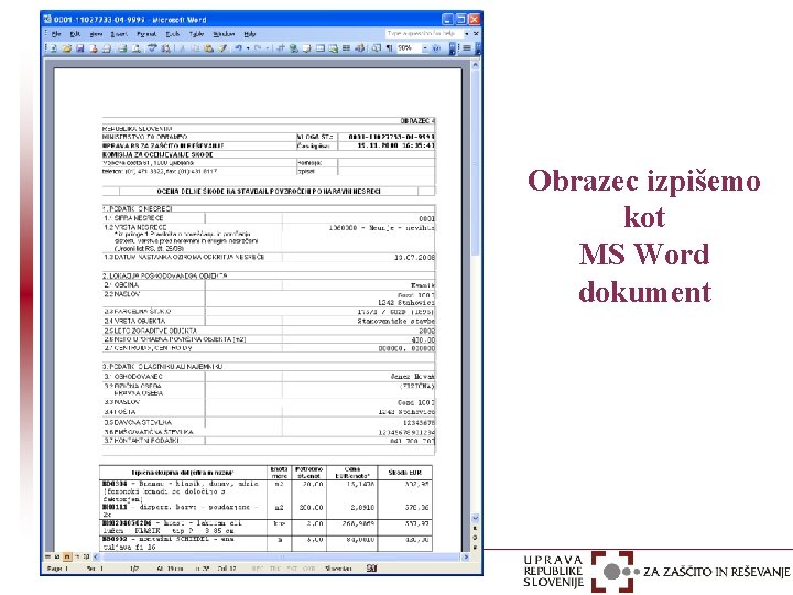 Obrazec izpišemo kot MS Word dokument 