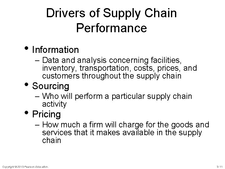 Drivers of Supply Chain Performance • Information – Data and analysis concerning facilities, inventory,