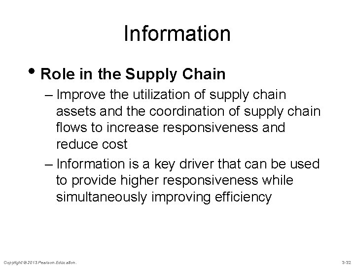 Information • Role in the Supply Chain – Improve the utilization of supply chain