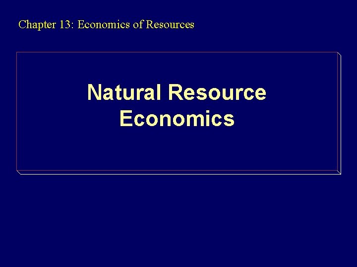 Chapter 13: Economics of Resources Natural Resource Economics 