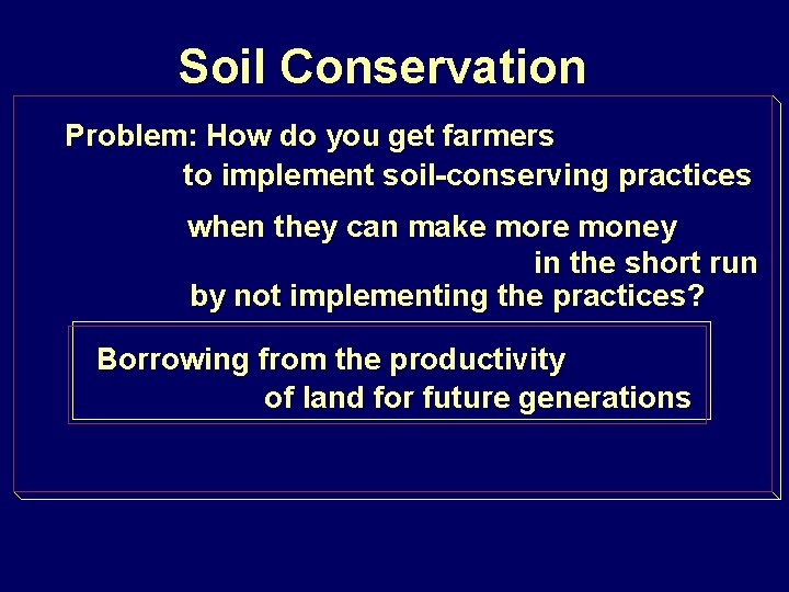 Soil Conservation Problem: How do you get farmers to implement soil-conserving practices when they