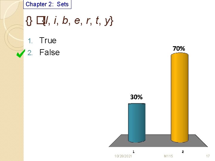 Chapter 2: Sets {} �{l, i, b, e, r, t, y} True 2. False