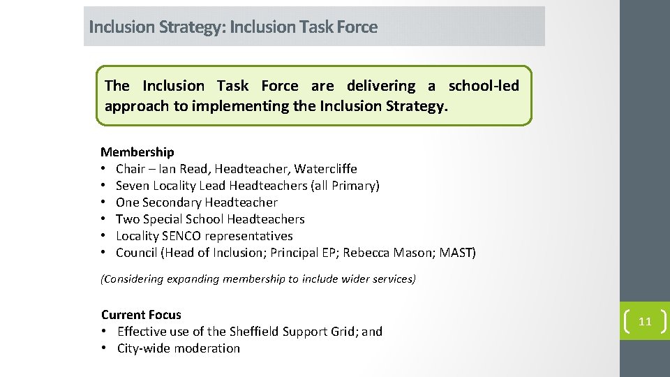 Inclusion Strategy: Inclusion Task Force The Inclusion Task Force are delivering a school-led approach