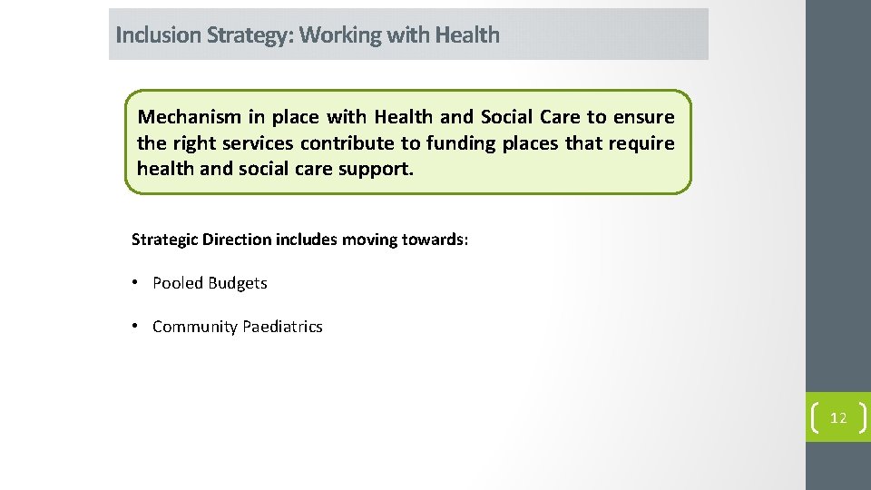 Inclusion Strategy: Working with Health Mechanism in place with Health and Social Care to