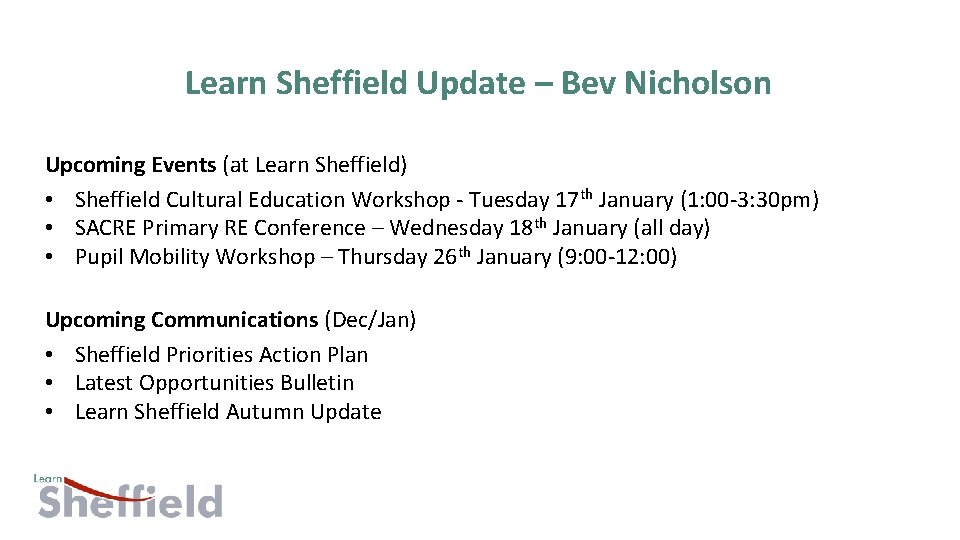 Learn Sheffield Update – Bev Nicholson Upcoming Events (at Learn Sheffield) • Sheffield Cultural