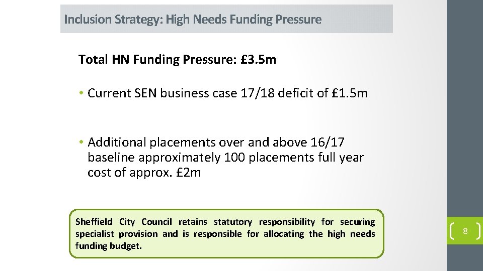 Inclusion Strategy: High Needs Funding Pressure Total HN Funding Pressure: £ 3. 5 m