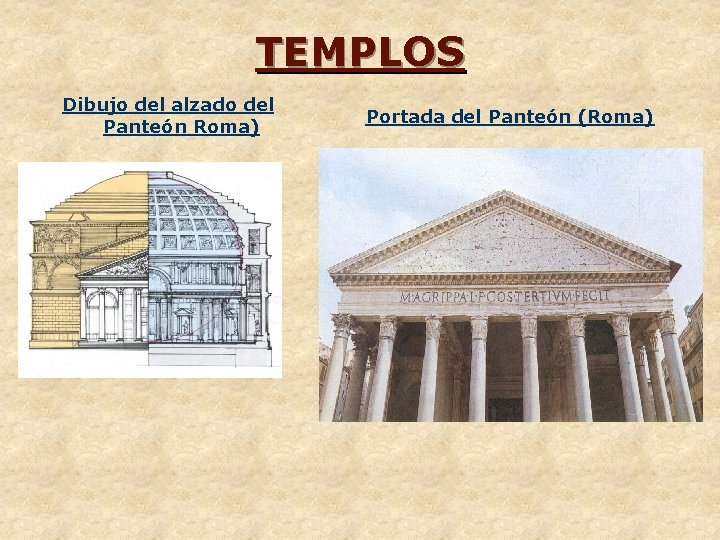 TEMPLOS Dibujo del alzado del Panteón Roma) Portada del Panteón (Roma) 