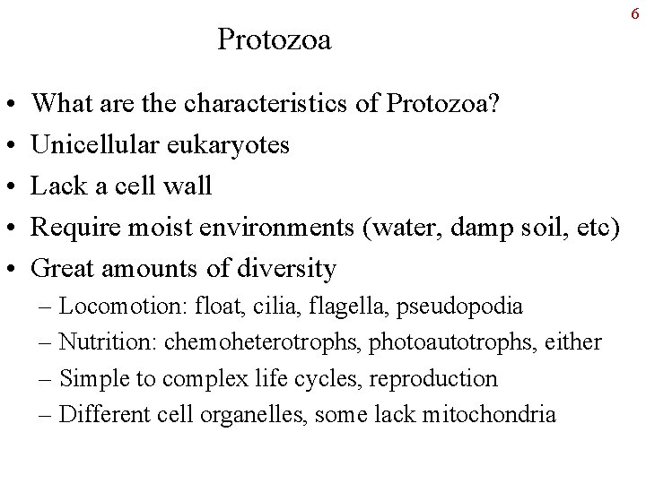 Protozoa • • • What are the characteristics of Protozoa? Unicellular eukaryotes Lack a