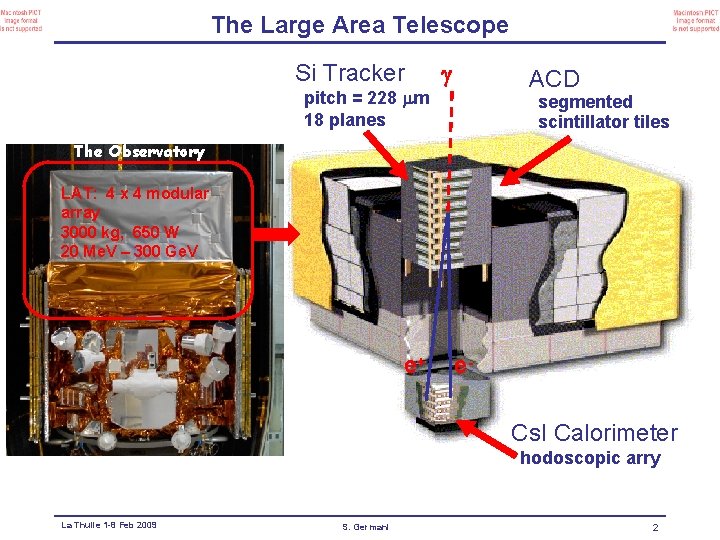 The Large Area Telescope Si Tracker pitch = 228 mm 18 planes g ACD