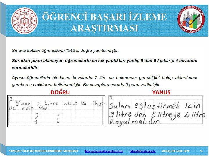 ÖĞRENCİ BAŞARI İZLEME ARAŞTIRMASI DOĞRU YOZGAT ÖLÇME DEĞERLENDİRME MERKEZİ YANLIŞ http: //yozgatodm. meb. gov.