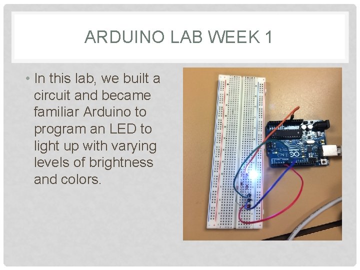 ARDUINO LAB WEEK 1 • In this lab, we built a circuit and became