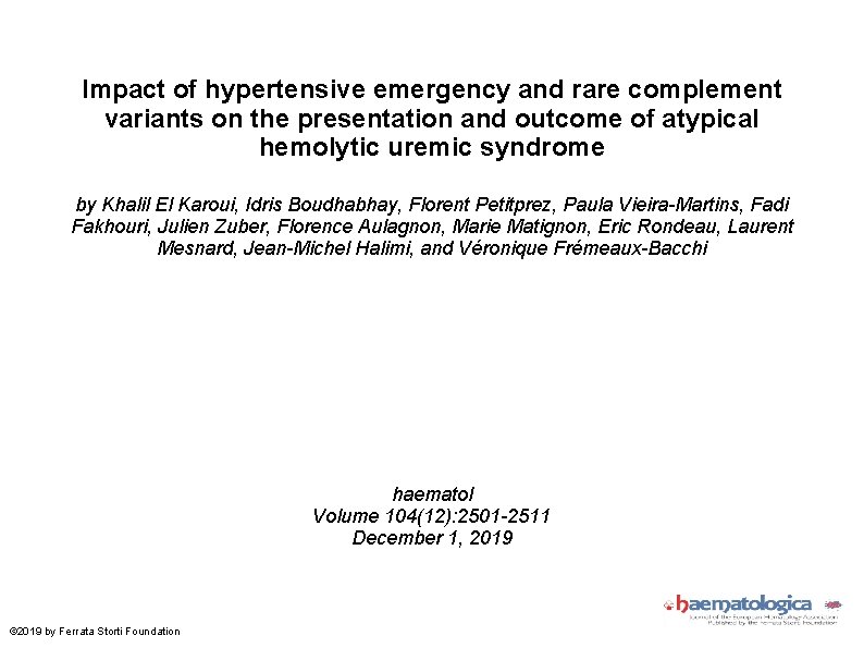 Impact of hypertensive emergency and rare complement variants on the presentation and outcome of