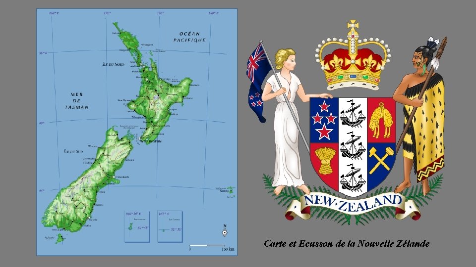 Carte et Ecusson de la Nouvelle Zélande 