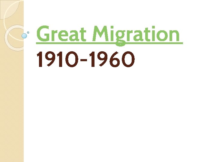 Great Migration 1910 -1960 