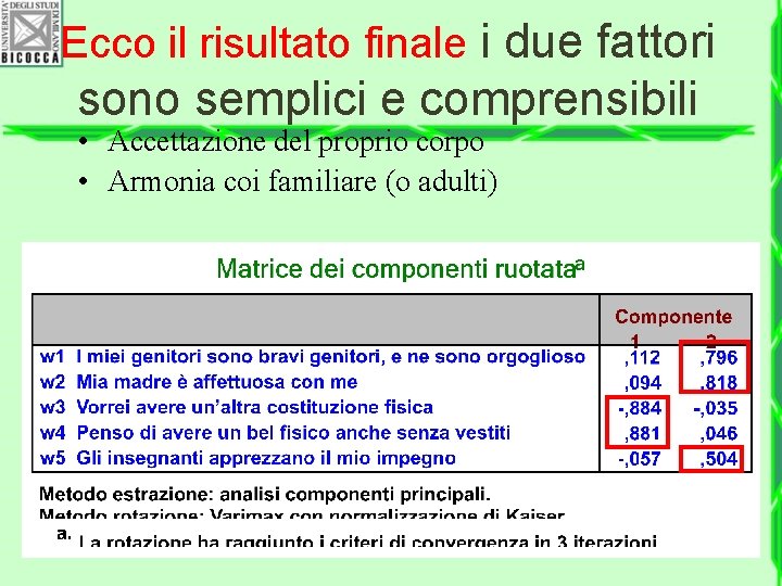 Ecco il risultato finale i due fattori sono semplici e comprensibili • Accettazione del