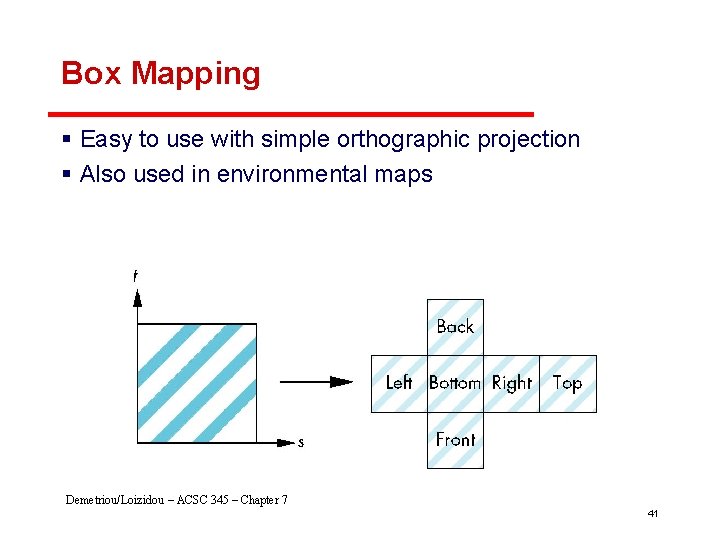 Box Mapping § Easy to use with simple orthographic projection § Also used in