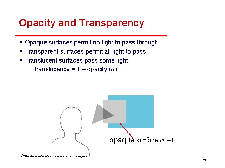 Opacity and Transparency § Opaque surfaces permit no light to pass through § Transparent