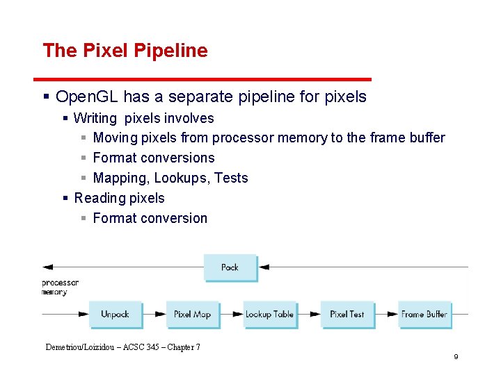 The Pixel Pipeline § Open. GL has a separate pipeline for pixels § Writing