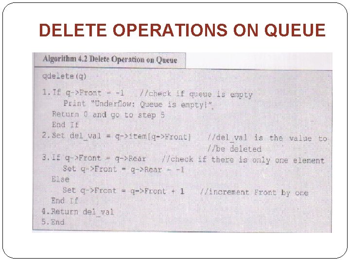 DELETE OPERATIONS ON QUEUE 