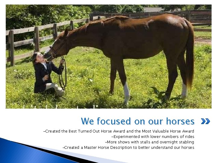 We focused on our horses -Created the Best Turned Out Horse Award and the