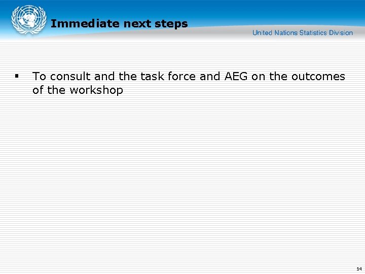 Immediate next steps § To consult and the task force and AEG on the