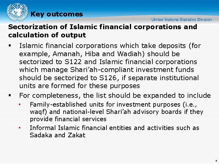Key outcomes Sectorization of Islamic financial corporations and calculation of output § § Islamic