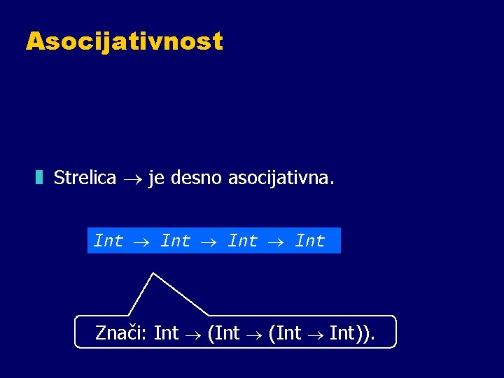 Asocijativnost z Strelica je desno asocijativna. Int Znači: Int (Int Int)). 